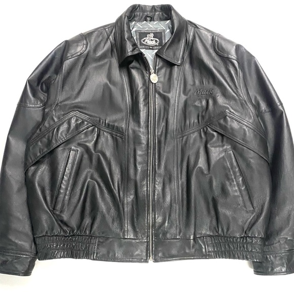 Vintage Mack Truck Men’s Black Quilted Embossed Leather Bomber Jacket Size XXL - Picture 5 of 13